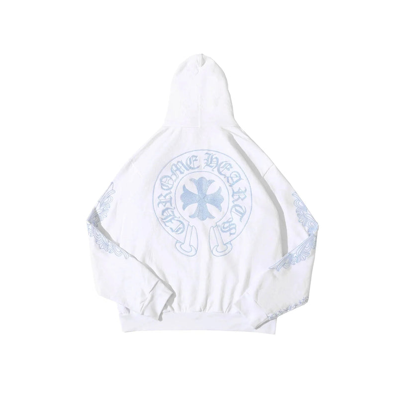 Beaded Horseshoe Logo Chrome Hearts White Zip Up Hoodie