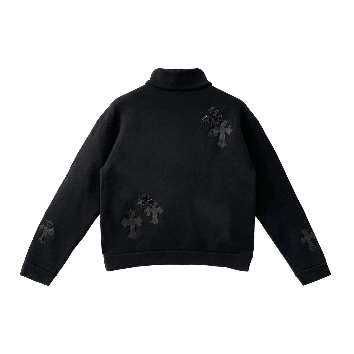 Black Patent Leather Cross Chrome Hearts Half Zip Sweatshirt