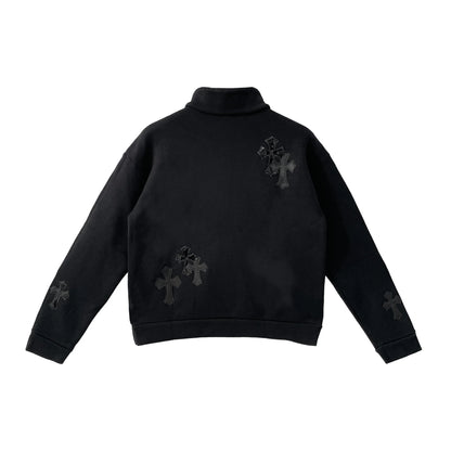 Black Patent Leather Cross Chrome Hearts Half Zip Sweatshirt