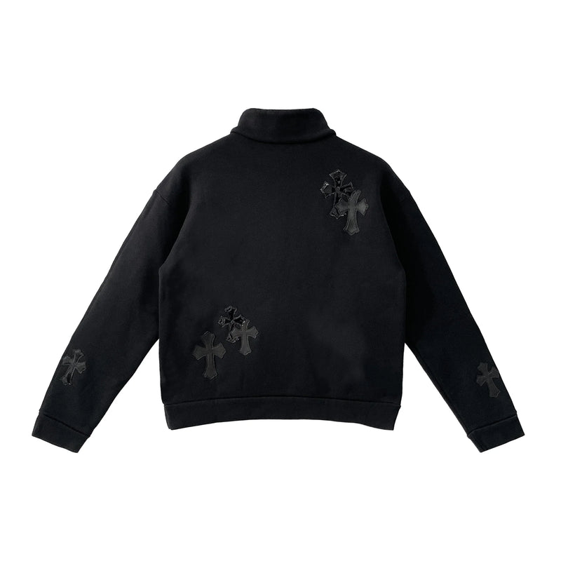 Black Patent Leather Cross Chrome Hearts Half Zip Sweatshirt