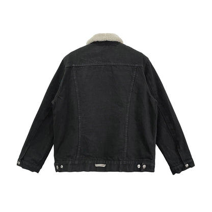 Fur Collar Shearling Black Denim Jacket