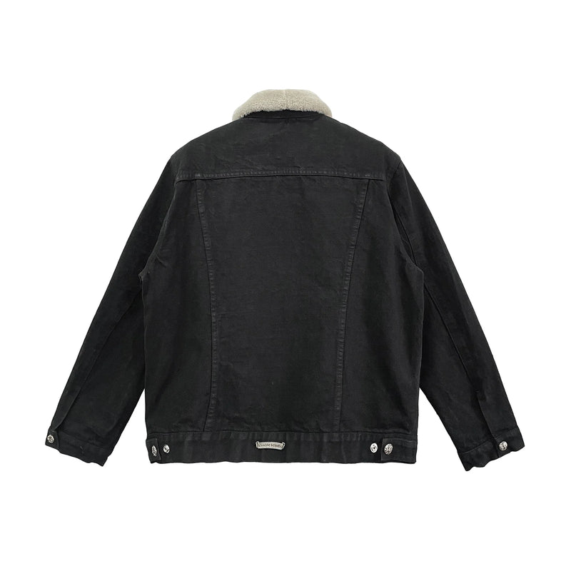 Fur Collar Shearling Black Denim Jacket