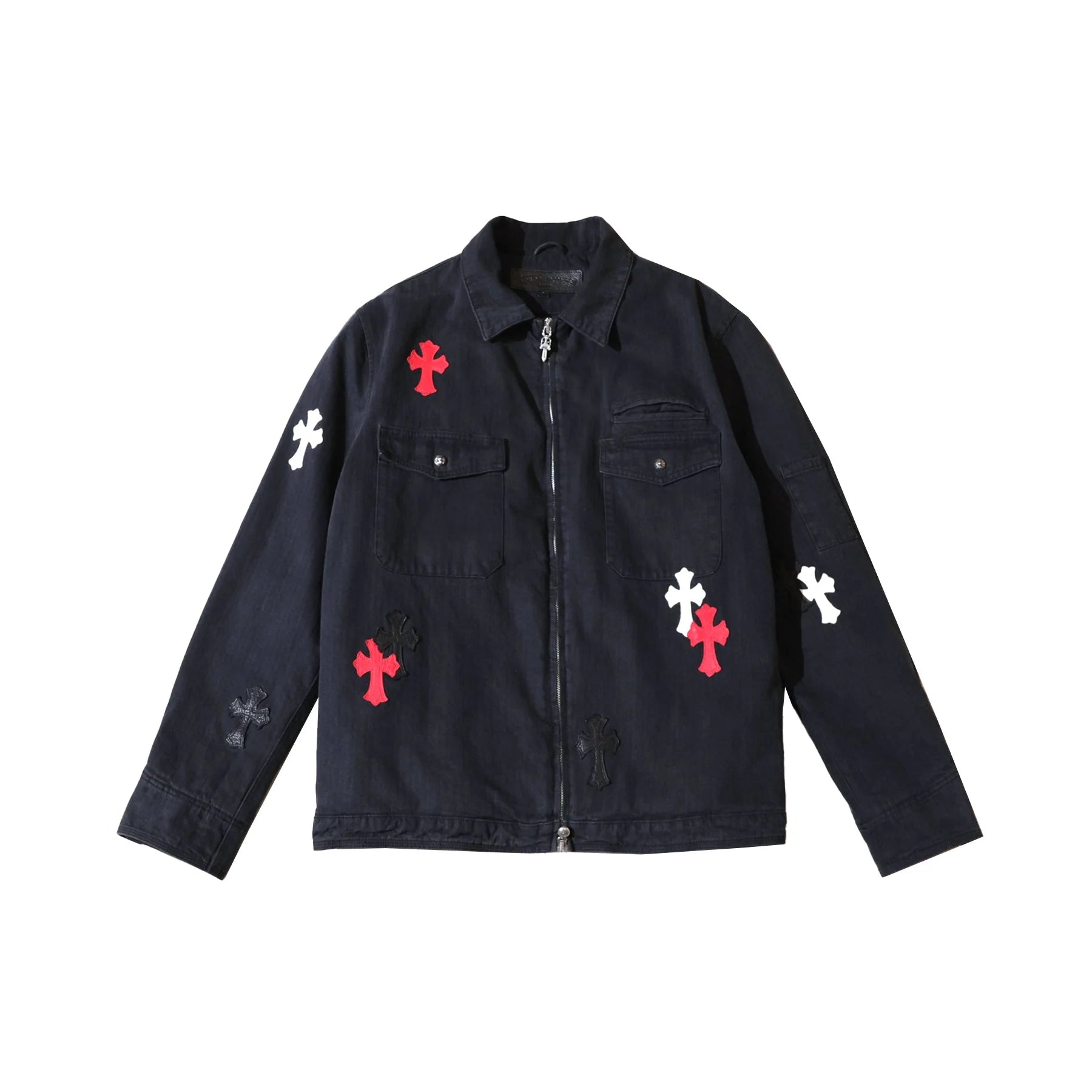 Chrome Hearts Washed Tricolor Cross Patch Black Zip Jacket