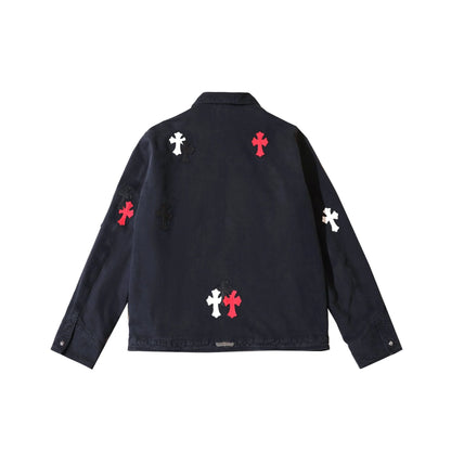 Chrome Hearts Washed Tricolor Cross Patch Black Zip Jacket