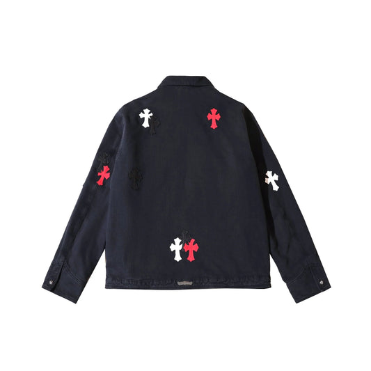 Chrome Hearts Washed Tricolor Cross Patch Black Zip Jacket