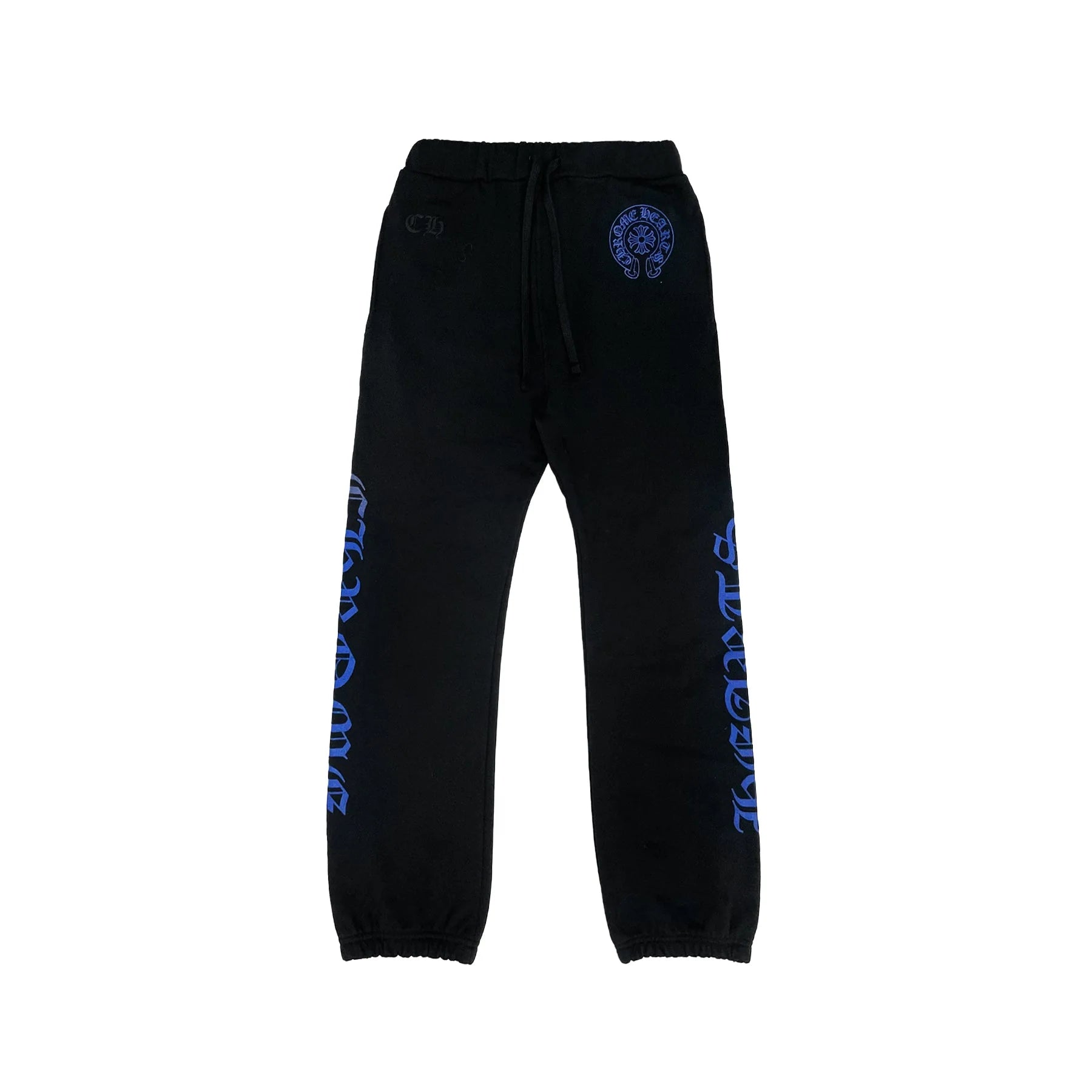 Blue Horseshoe Script Chrome Hearts Black Sweatpants