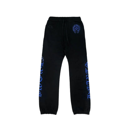 Blue Horseshoe Script Chrome Hearts Black Sweatpants