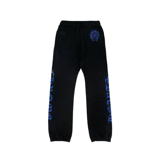 Blue Horseshoe Script Chrome Hearts Black Sweatpants