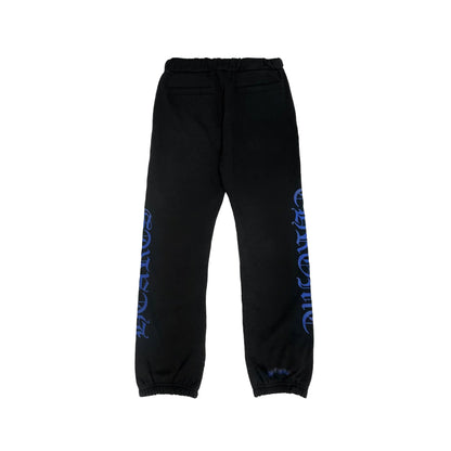 Blue Horseshoe Script Chrome Hearts Black Sweatpants