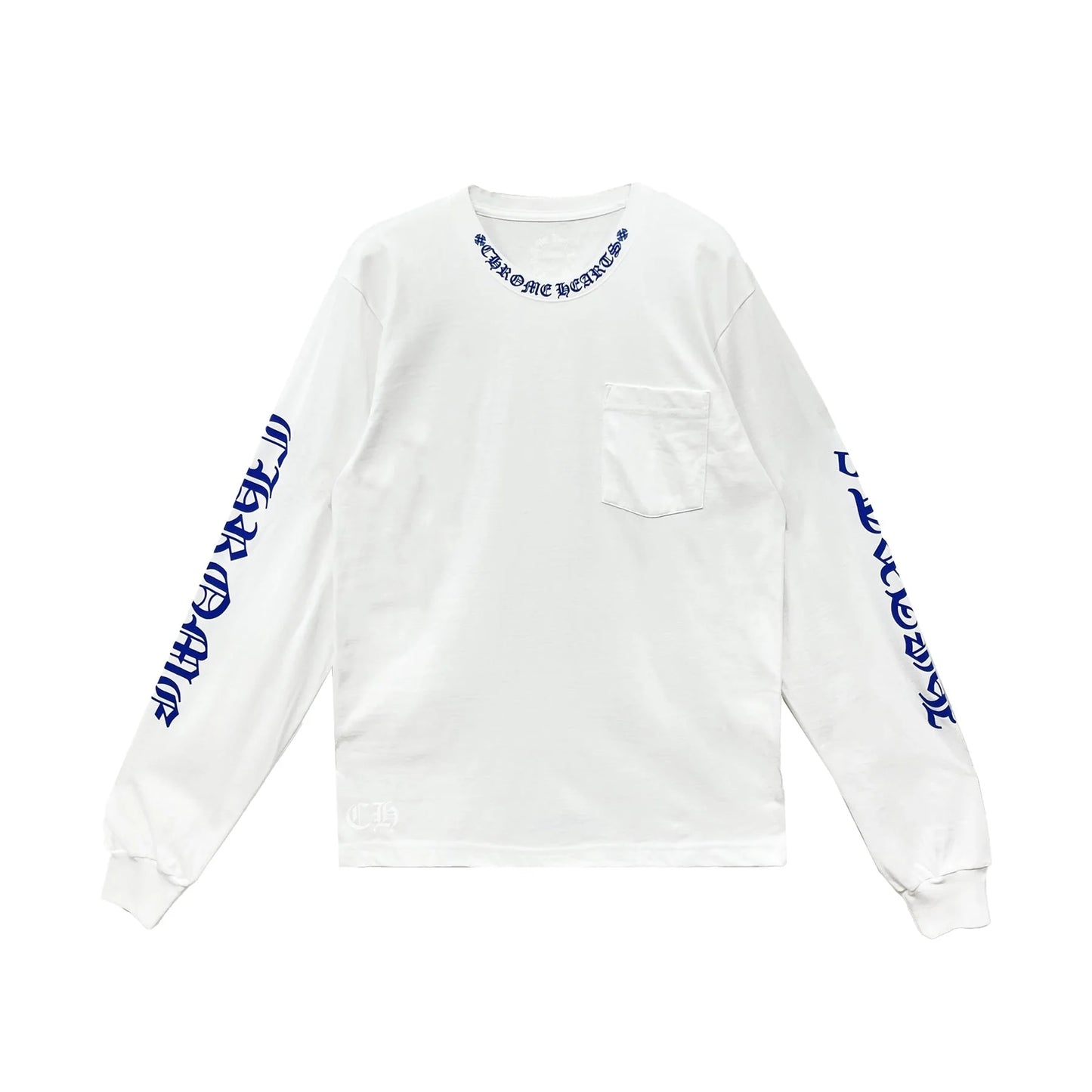Blue Neck Logo Chrome Hearts Long Sleeve Tee White