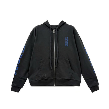 Blue Script Thermal Zip Up Chrome Hearts Hoodie