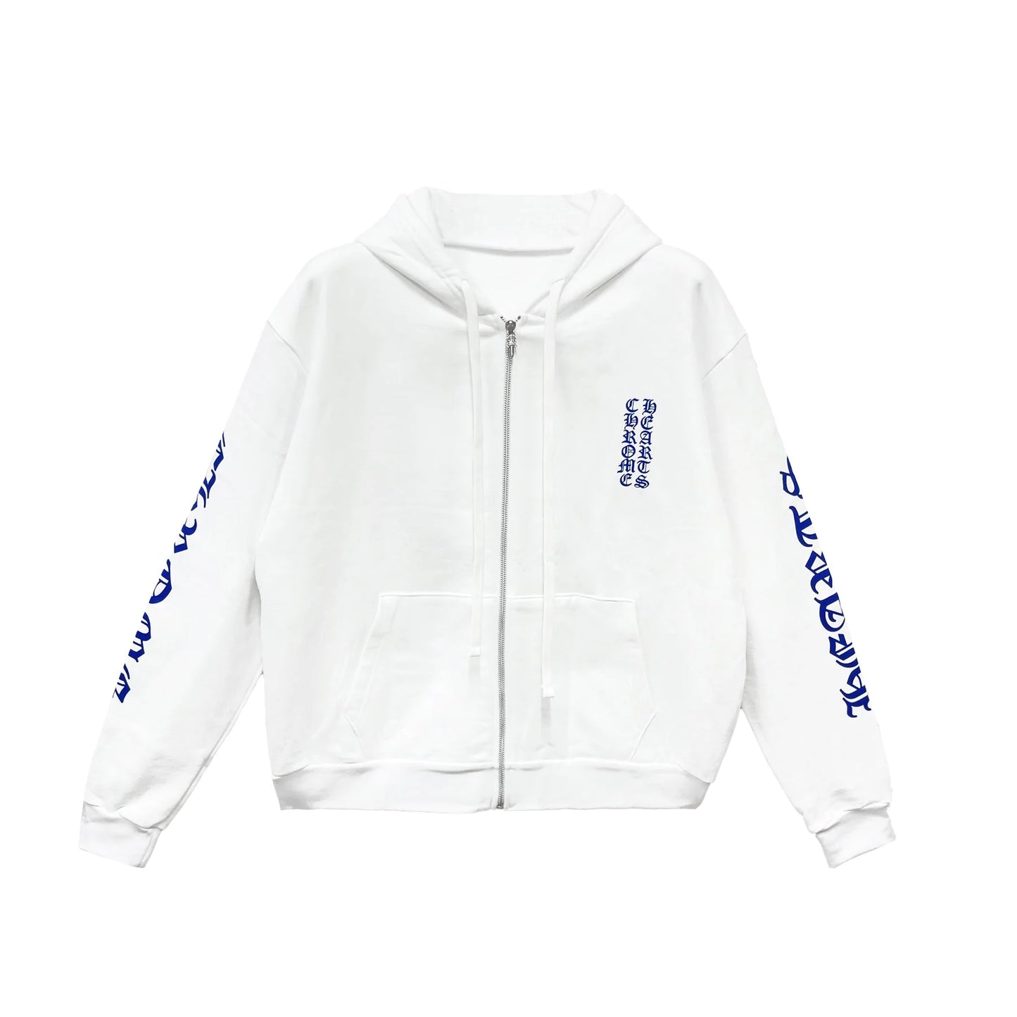 Blue Scroll Label Chrome Hearts White Zip Up Hoodie