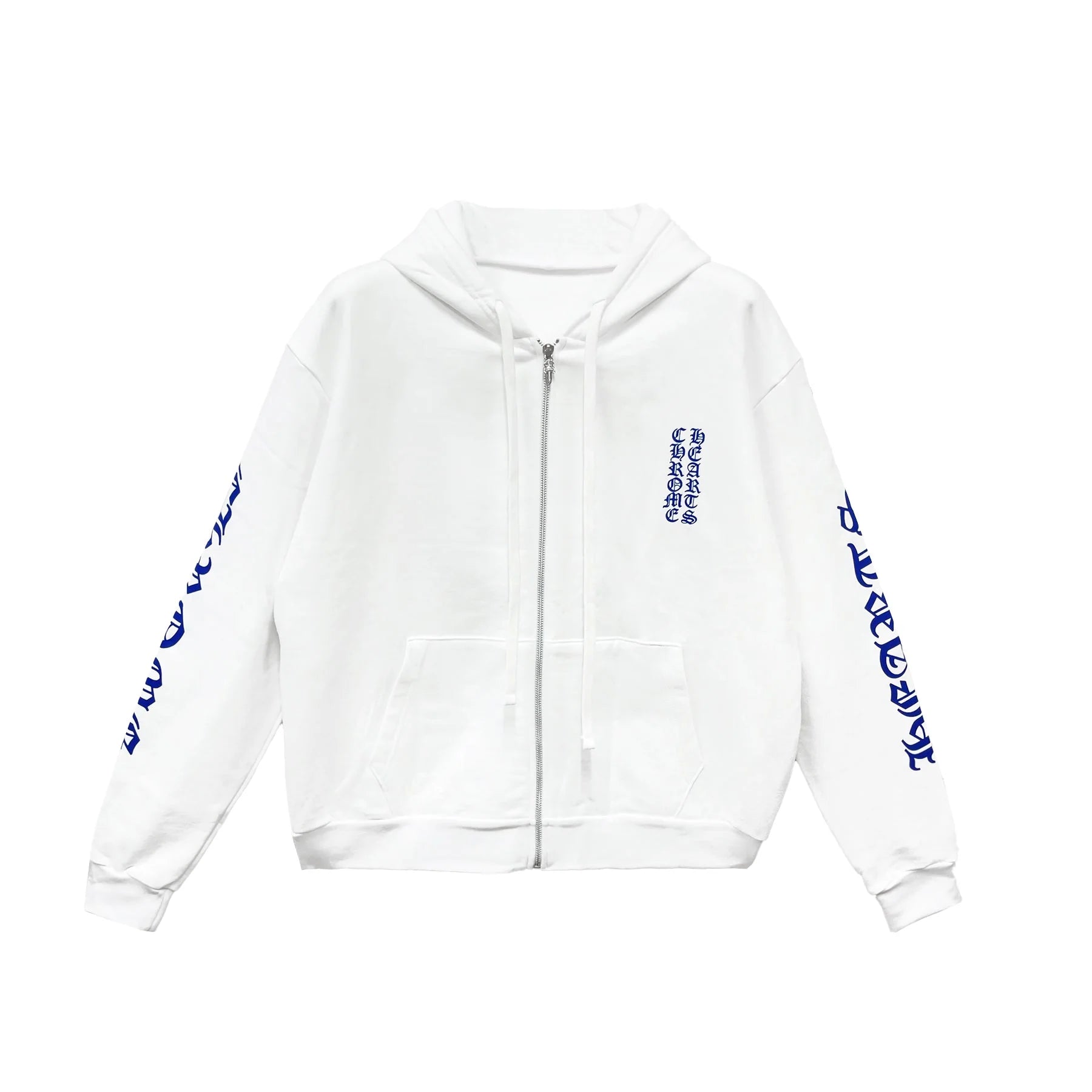 Blue Scroll Label Chrome Hearts White Zip Up Hoodie