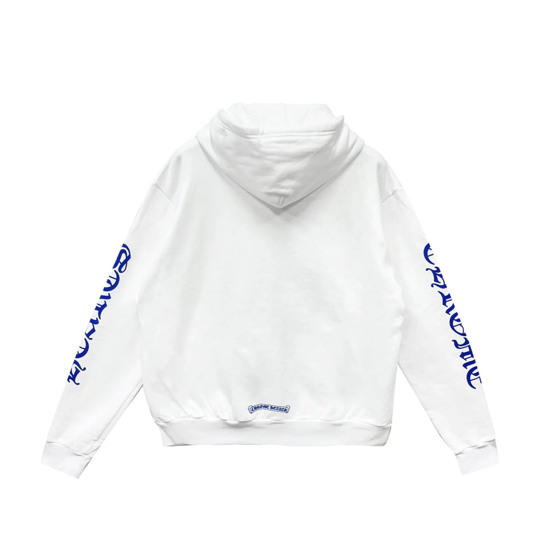Blue Scroll Label Chrome Hearts White Zip Up Hoodie