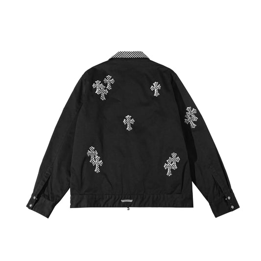 Cross Patch Checkerboard Black Denim Jacket