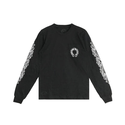 Classic Horseshoe Logo Chrome Hearts Long Sleeve Tee Black
