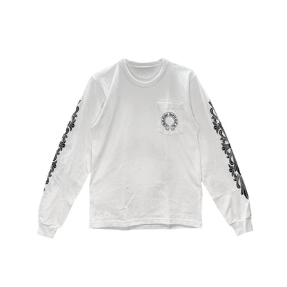 Chrome Hearts Classic Horseshoe Logo Long Sleeve White Tee