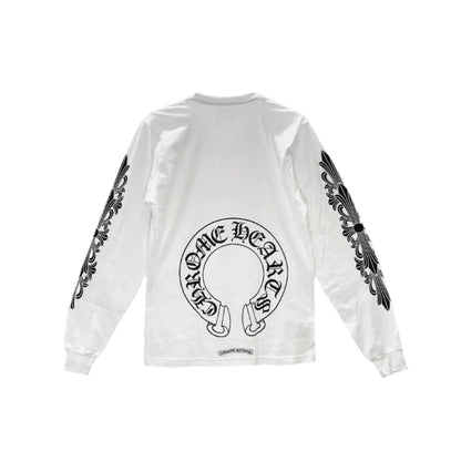Chrome Hearts Classic Horseshoe Logo Long Sleeve White Tee