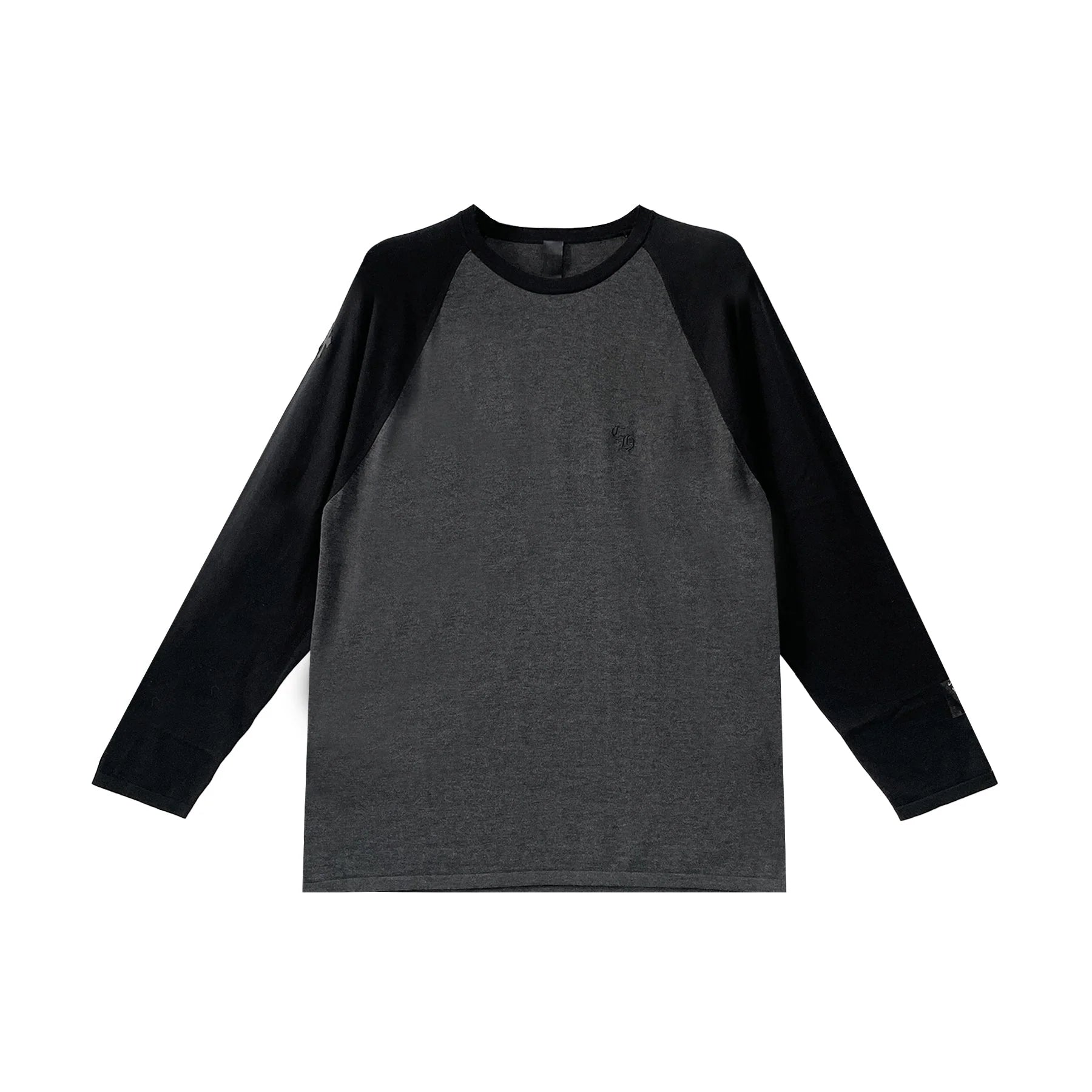 Cross Patch Embroidered Silk Raglan Long Sleeve Black Tee