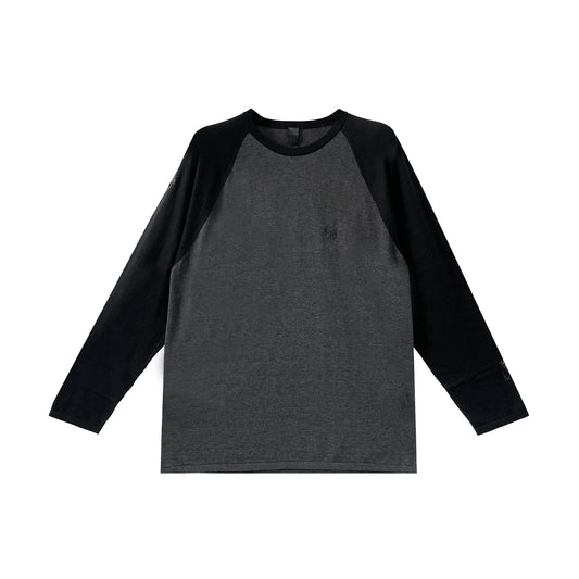 Cross Patch Embroidered Silk Raglan Long Sleeve Black Tee