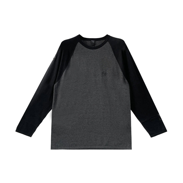 Cross Patch Embroidered Silk Raglan Long Sleeve Black Tee