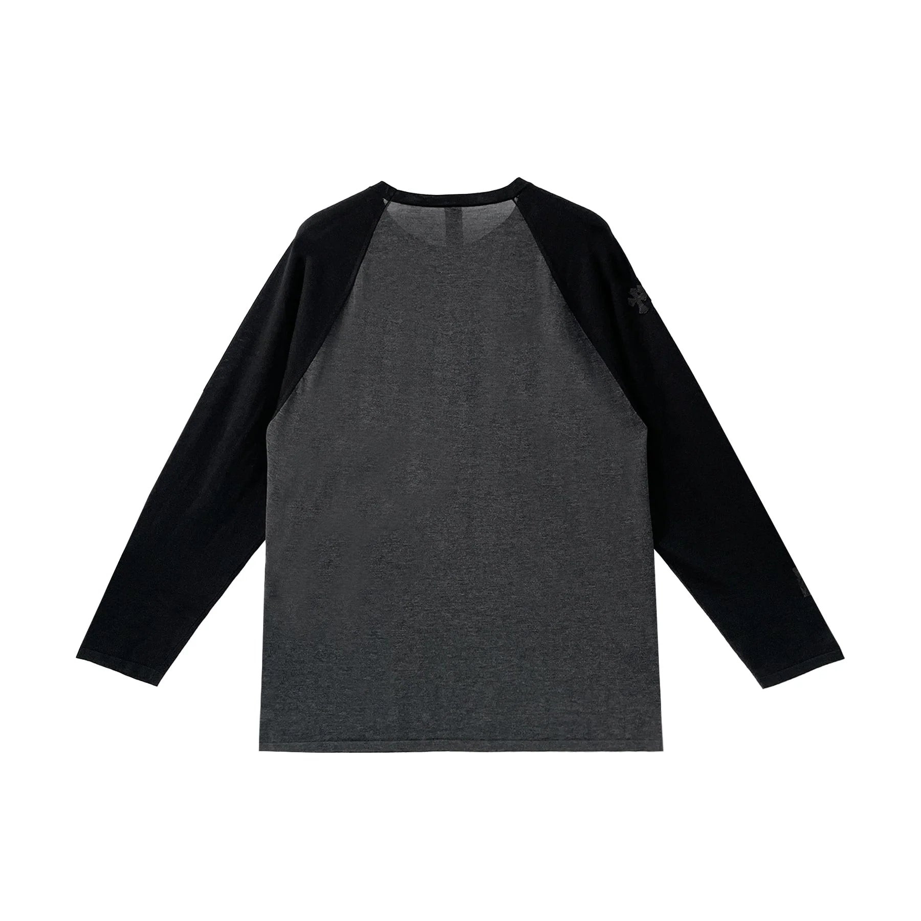 Cross Patch Embroidered Silk Raglan Long Sleeve Black Tee