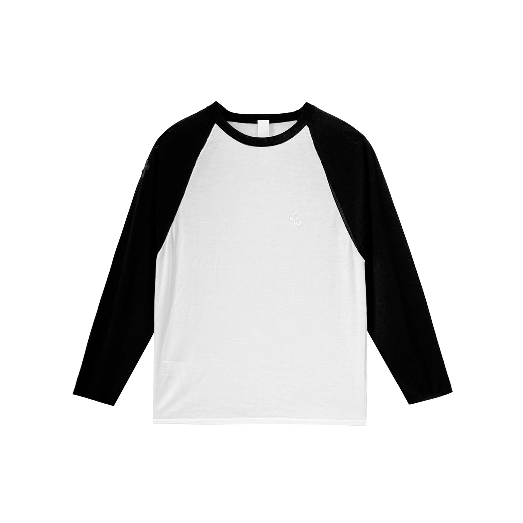 Cross Patch Embroidered Silk Raglan Black Sleeve White Tee