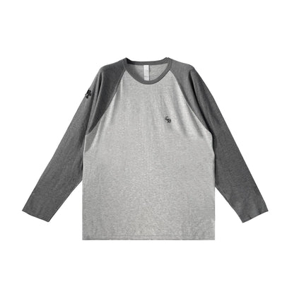 Embroidered Cross Patch Silk Raglan Grey Long Sleeve T-Shirt