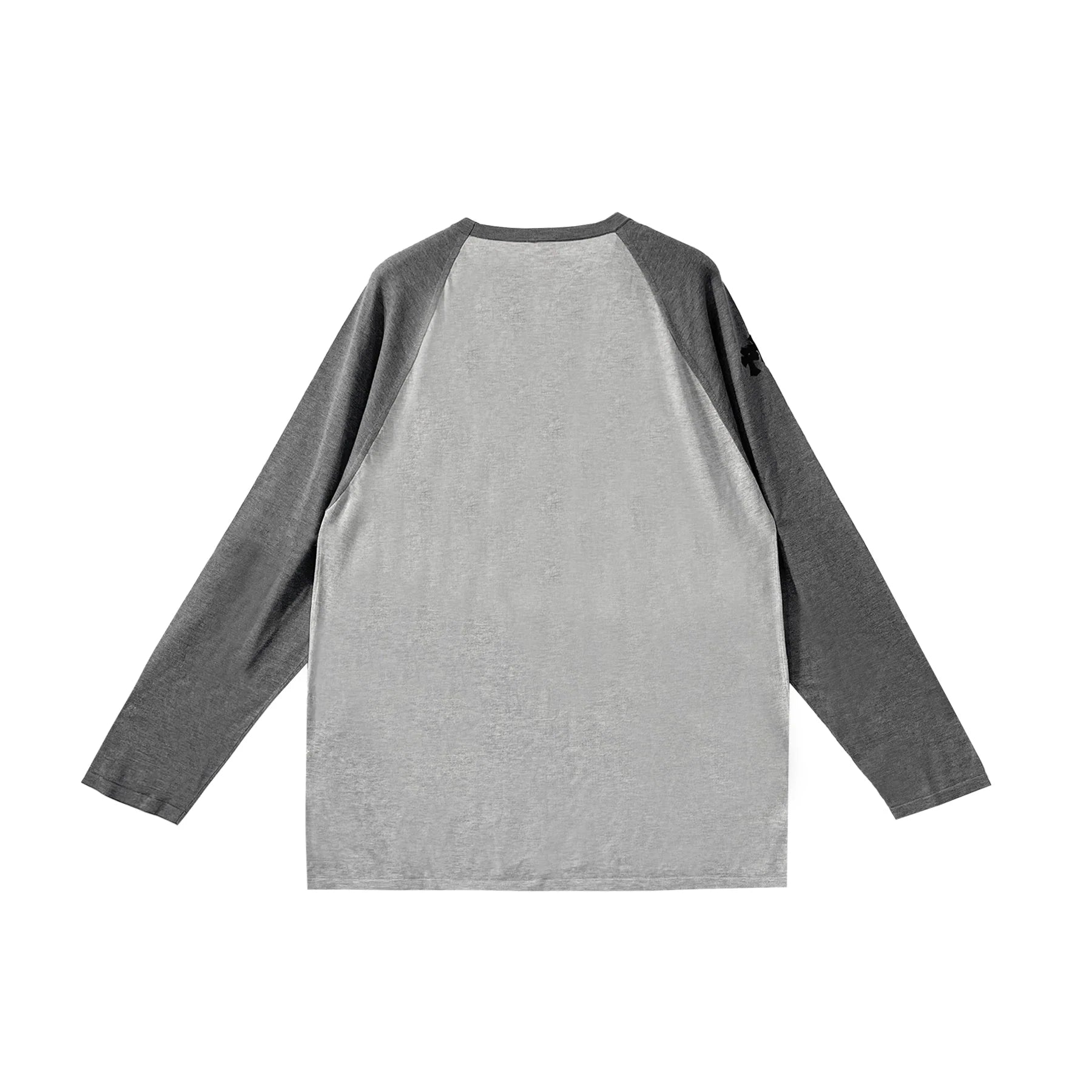 Embroidered Cross Patch Silk Raglan Grey Long Sleeve T-Shirt