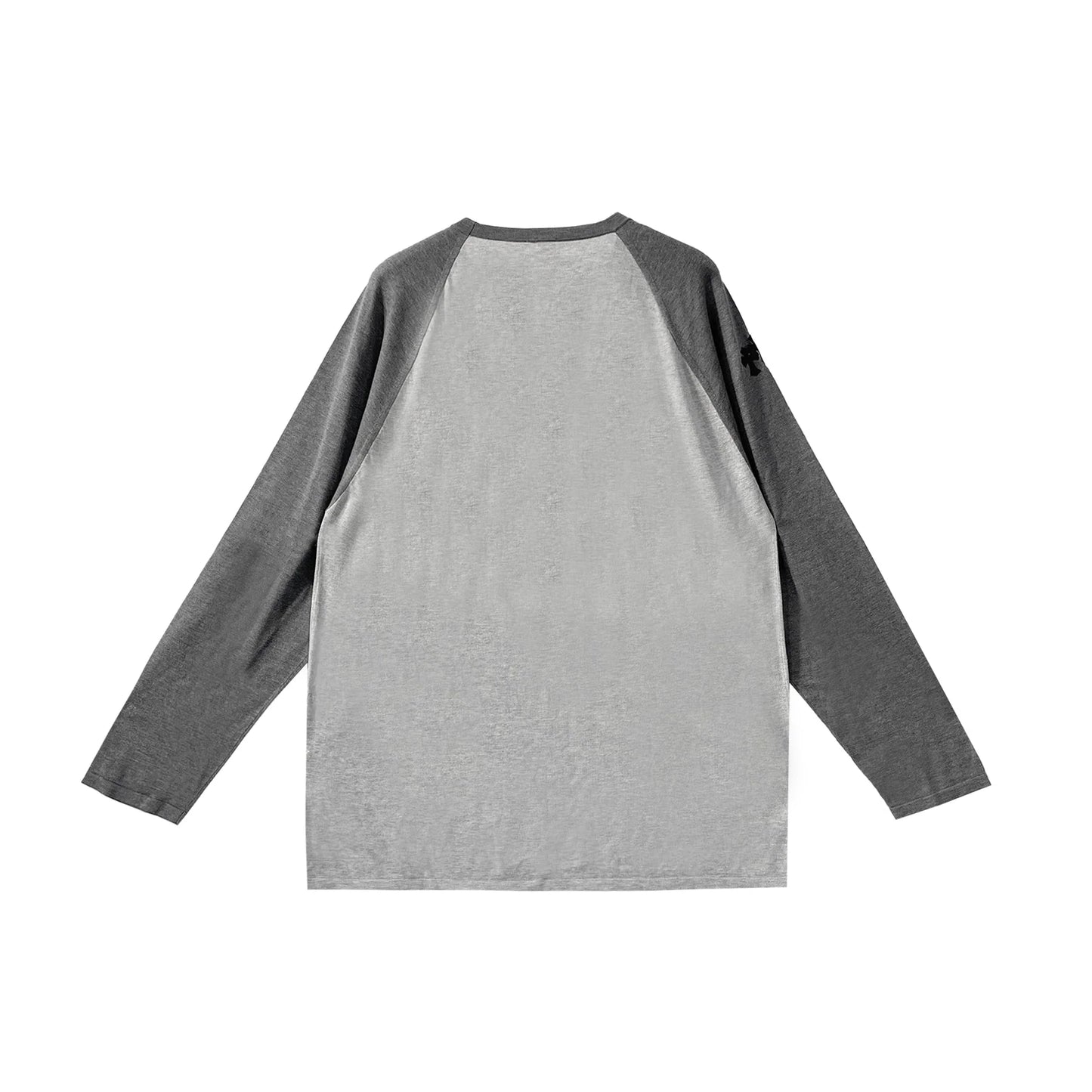 Embroidered Cross Patch Silk Raglan Grey Long Sleeve T-Shirt