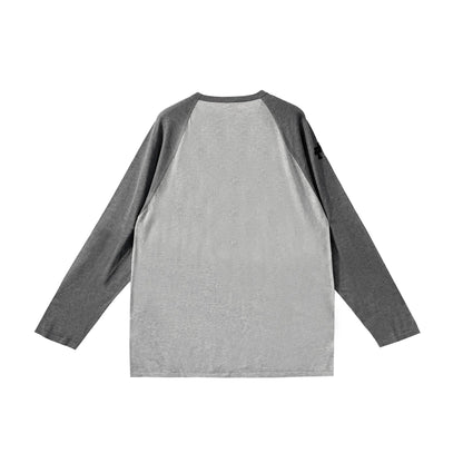 Embroidered Cross Patch Silk Raglan Grey Long Sleeve T-Shirt