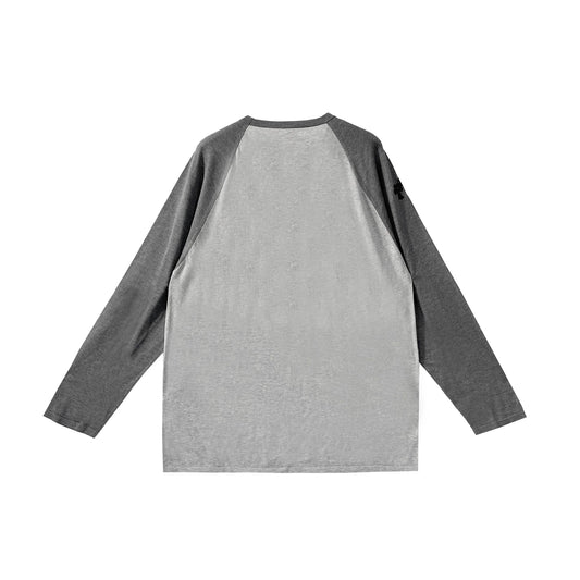 Embroidered Cross Patch Silk Raglan Grey Long Sleeve T-Shirt