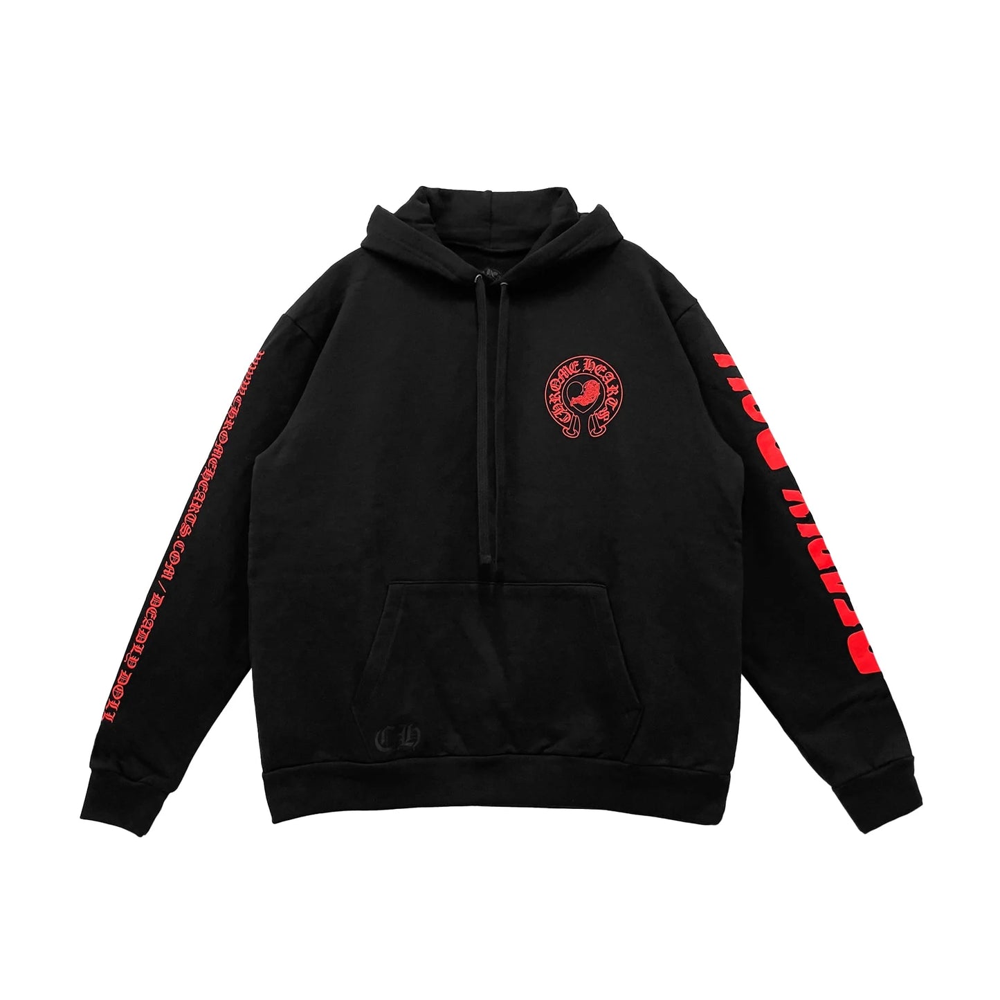 Chrome Hearts Black Hoodie Deadly Doll Red Horseshoe