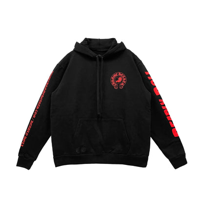 Chrome Hearts Black Hoodie Deadly Doll Red Horseshoe