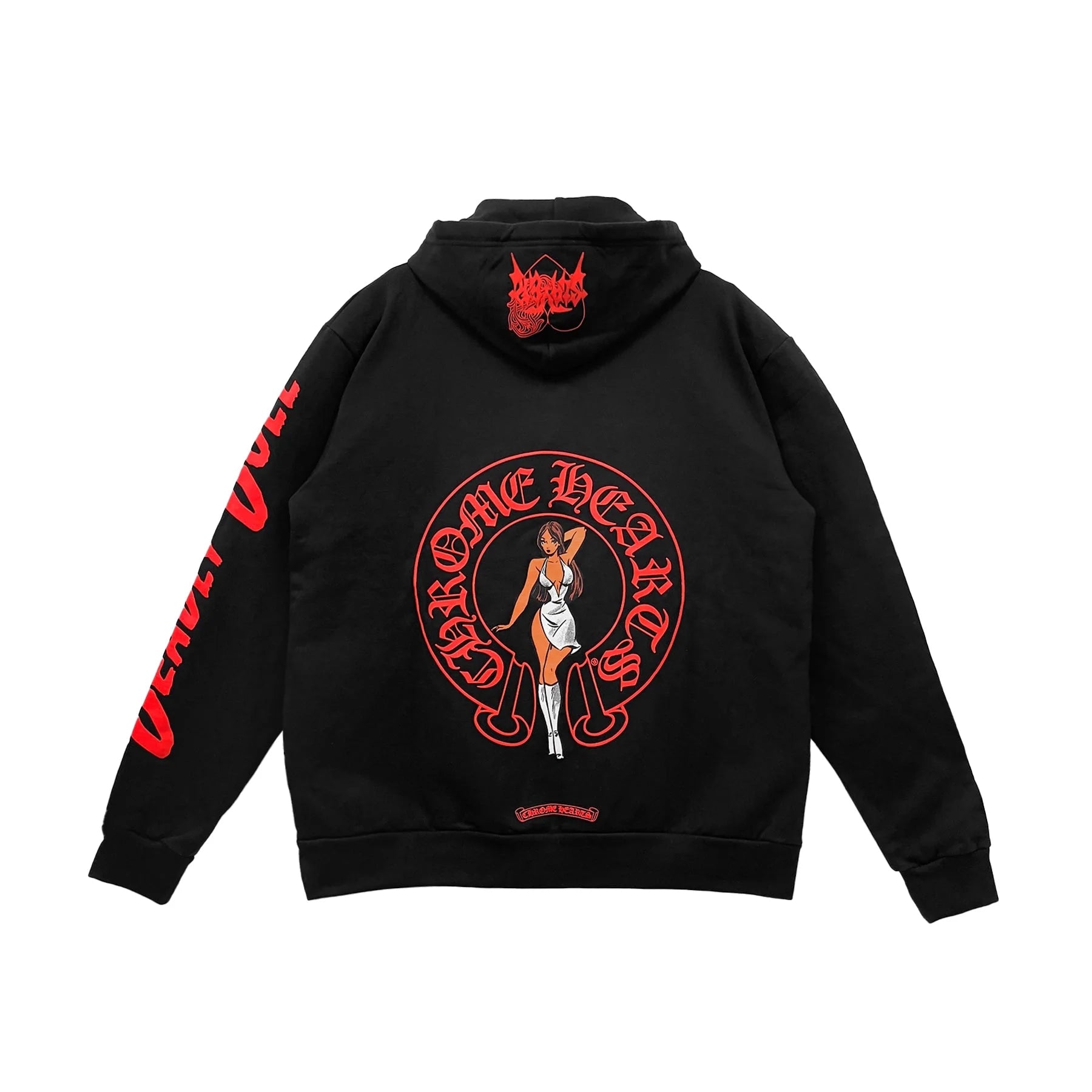 Chrome Hearts Black Hoodie Deadly Doll Red Horseshoe