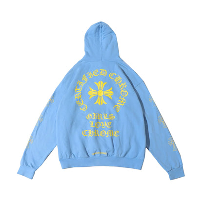 Chrome Hearts Drake CLB Yellow Graffiti Blue Pullover Hoodie
