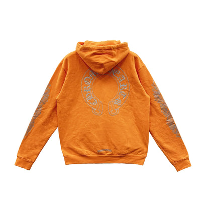 Chrome Hearts Glitter Horseshoe Orange Pullover Hoodie