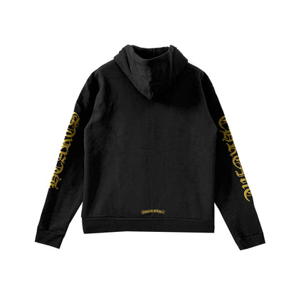 Black Chrome Hearts Zip Up Hoodie Gold Script