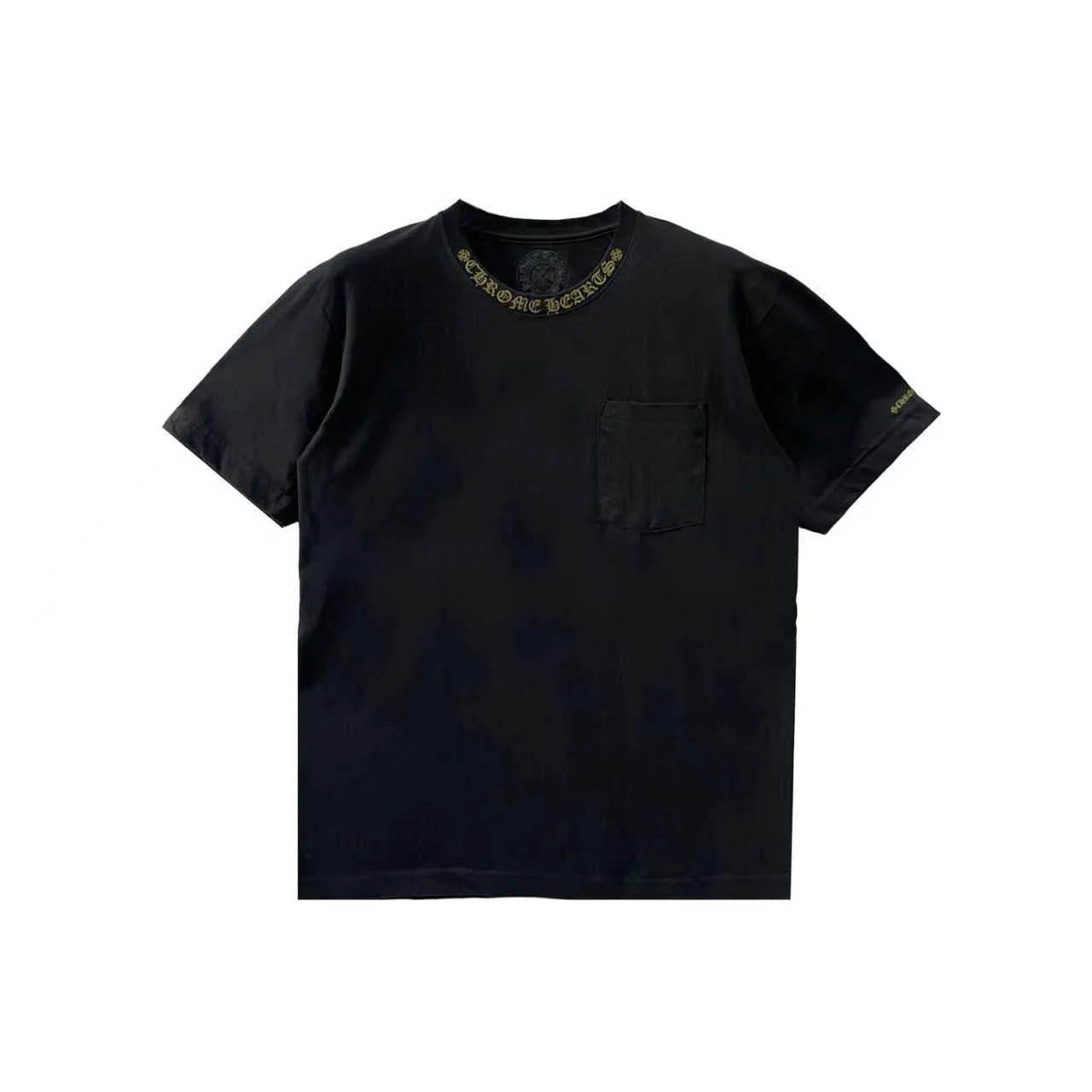 Gold Script Neck Pocket Short Sleeve T-Shirt Black