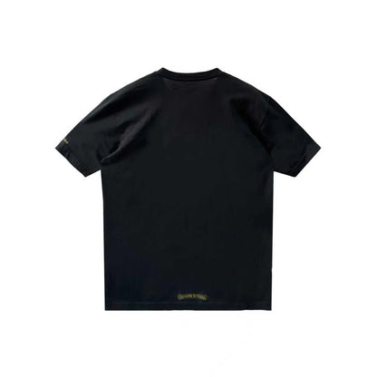Gold Script Neck Pocket Short Sleeve T-Shirt Black