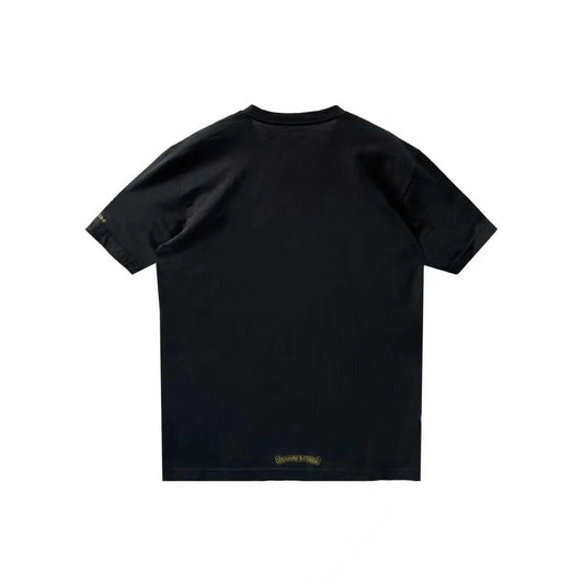 Gold Script Neck Pocket Short Sleeve T-Shirt Black