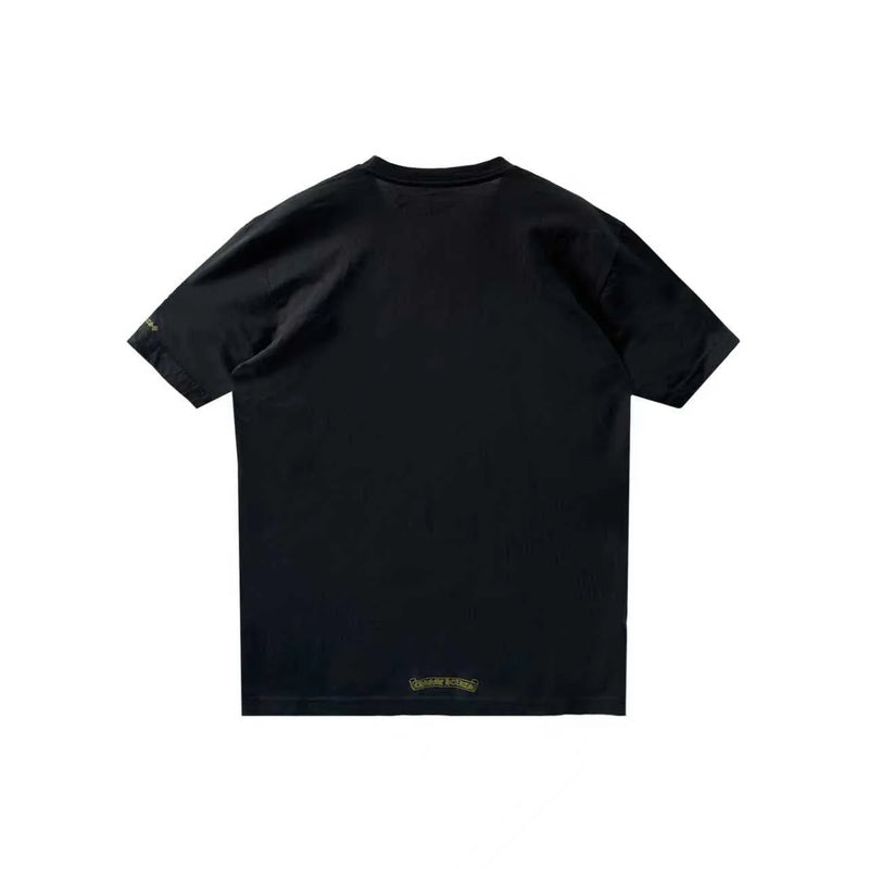 Gold Script Neck Pocket Short Sleeve T-Shirt Black
