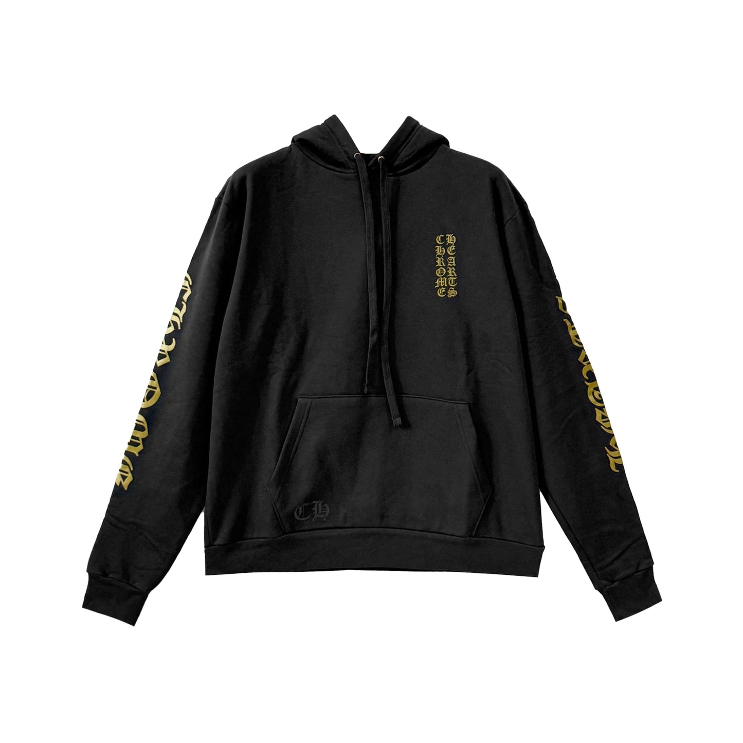 Gold Script Pullover Chrome Hearts Black Hoodie