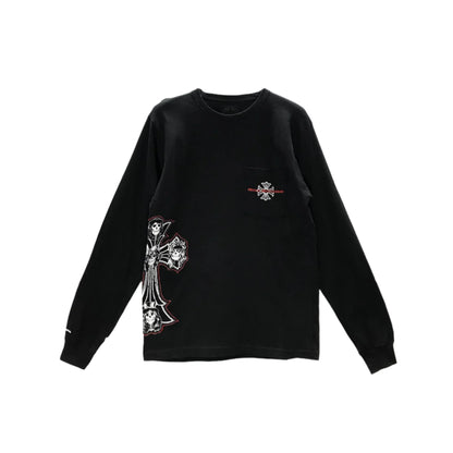Gun N' Roses Black Cross Embroidered Long Sleeve T-Shirt