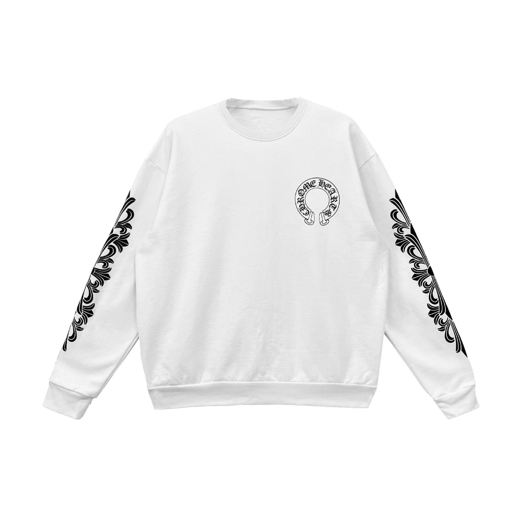 Chrome Hearts White Sweatshirt Horseshoe Floral Sleeve