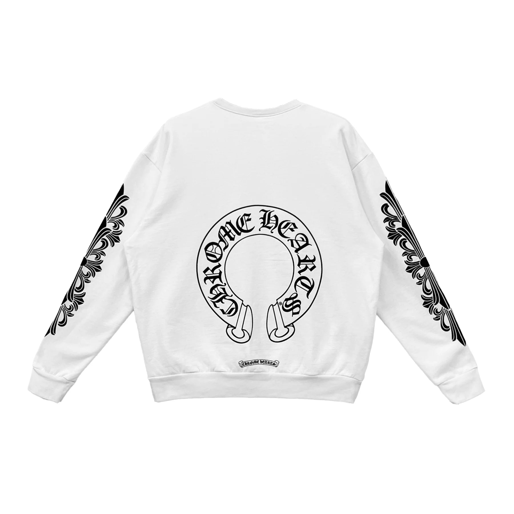 Chrome Hearts White Sweatshirt Horseshoe Floral Sleeve