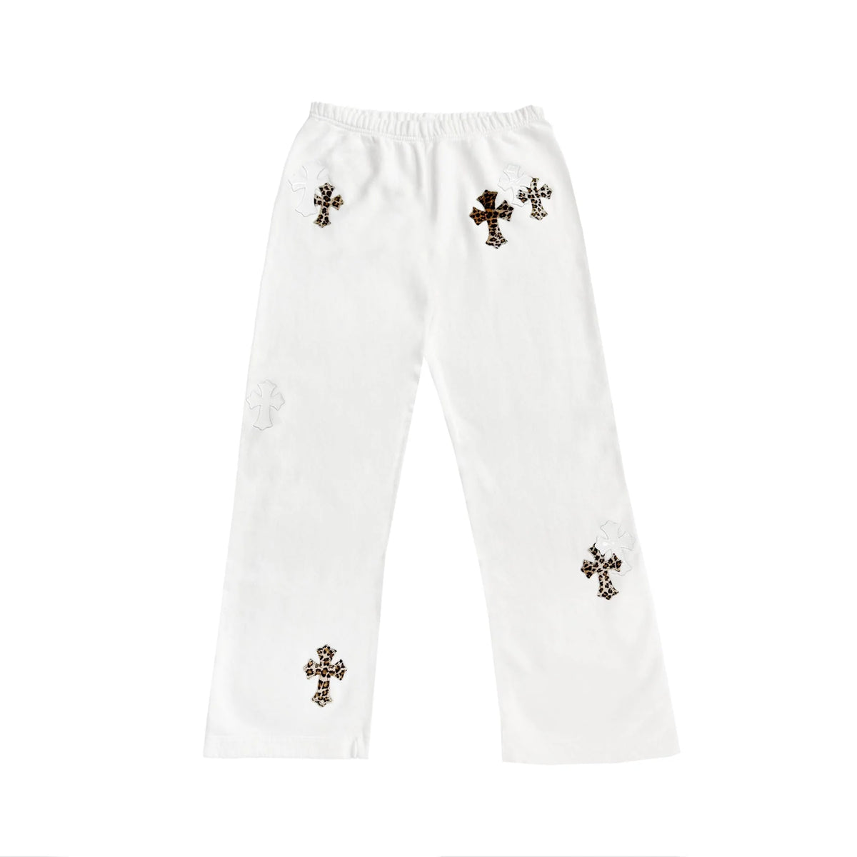 Leopard Cross Patch White Sweatpants