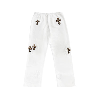 Leopard Cross Patch White Sweatpants