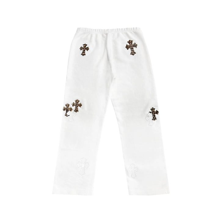 Leopard Cross Patch White Sweatpants
