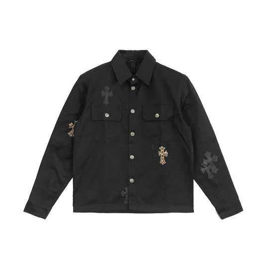 Leopard Patch Work Dog Black Shirt Jacket